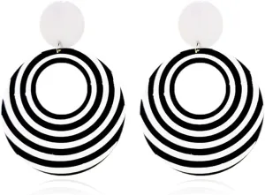 Acrylic Black White Earrings For Women Girl.Statement Geometric Drop Dangle Earrings,Round Resin Striped Earrings Party Jewelry