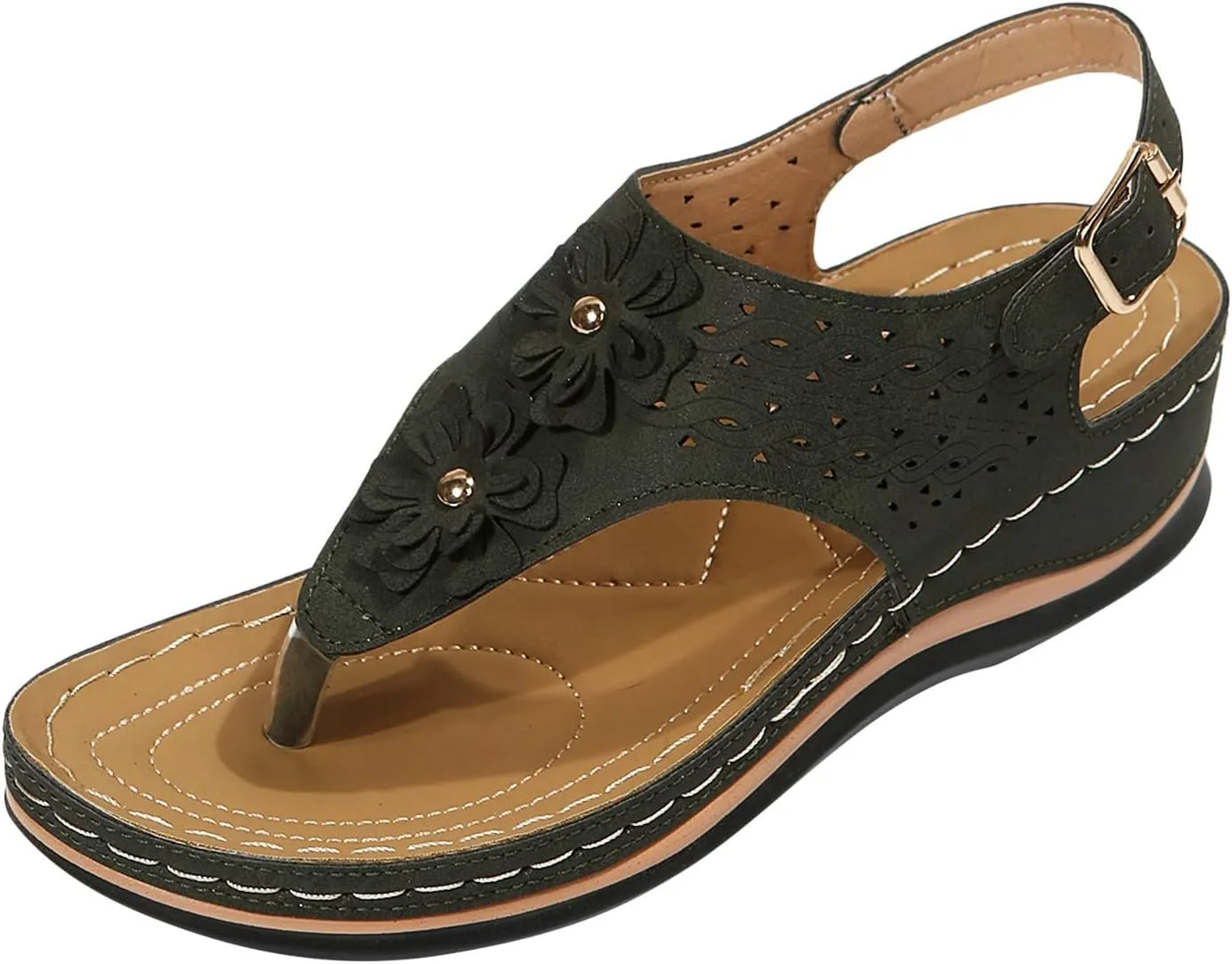 AMDBEL Womens Sandals Comfortable Dressy, Orthopedic Flip Flops Sandals for Women, Summer Sandals with Arch Support Casual Walking Wedges Platform Thong Sandals Anti-Slip Beach Boho Slippers Shoes
