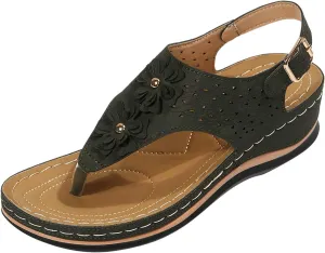AMDBEL Womens Sandals Comfortable Dressy, Orthopedic Flip Flops Sandals for Women, Summer Sandals with Arch Support Casual Walking Wedges Platform Thong Sandals Anti-Slip Beach Boho Slippers Shoes