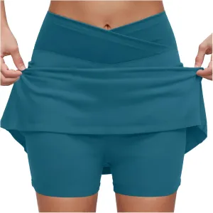 AMDBEL Womens Skorts with Pockets Tummy Control,Athletic Skorts for Women Fashion Solid Color Stretchy Tummy Control Skorts