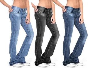 Andongnywell Womens Basic Bootcut Jeans Mid Rise Stretch Slim Fit Straight Legs Bell Bottom Flare Denim Pants Black
