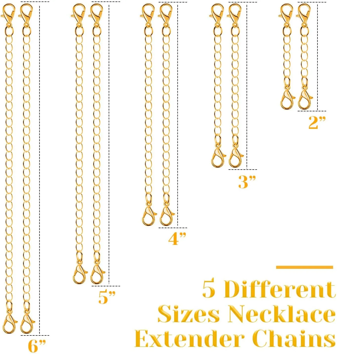 anezus Chain Extenders for Necklaces, 10pcs Gold Jewelry Extenders for Necklaces, Stainless Steel Chain Extenders for Necklace, Bracelet and Anklet (Assorted Sizes)