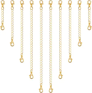 anezus Chain Extenders for Necklaces, 10pcs Gold Jewelry Extenders for Necklaces, Stainless Steel Chain Extenders for Necklace, Bracelet and Anklet (Assorted Sizes)