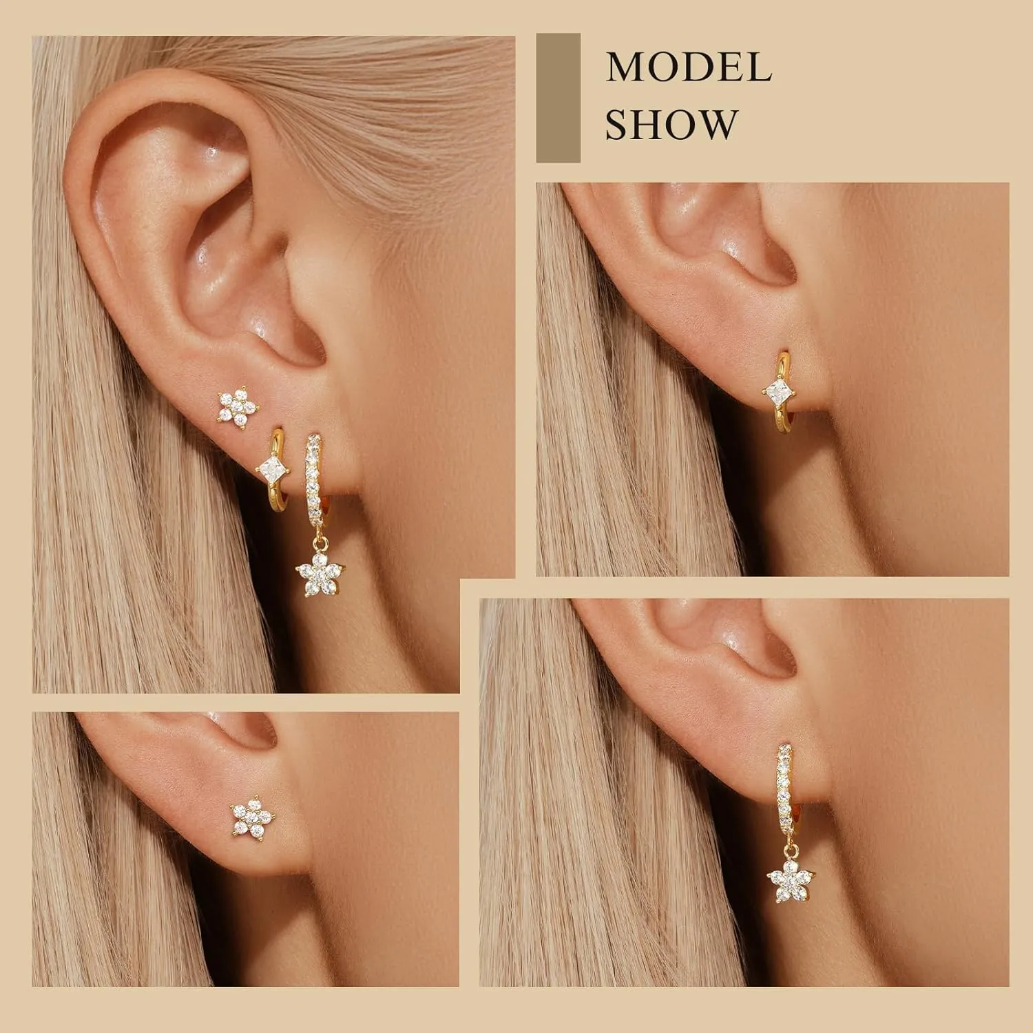 Angelady Gold Hoop Earrings Set for Women, Dainty 14K Gold Plated Flower Moon Cross Dangle Earrings, Hypoallergenic Huggie Hoop Earring Stacks, Stud Earrings for Women Trendy Jewelry Gift