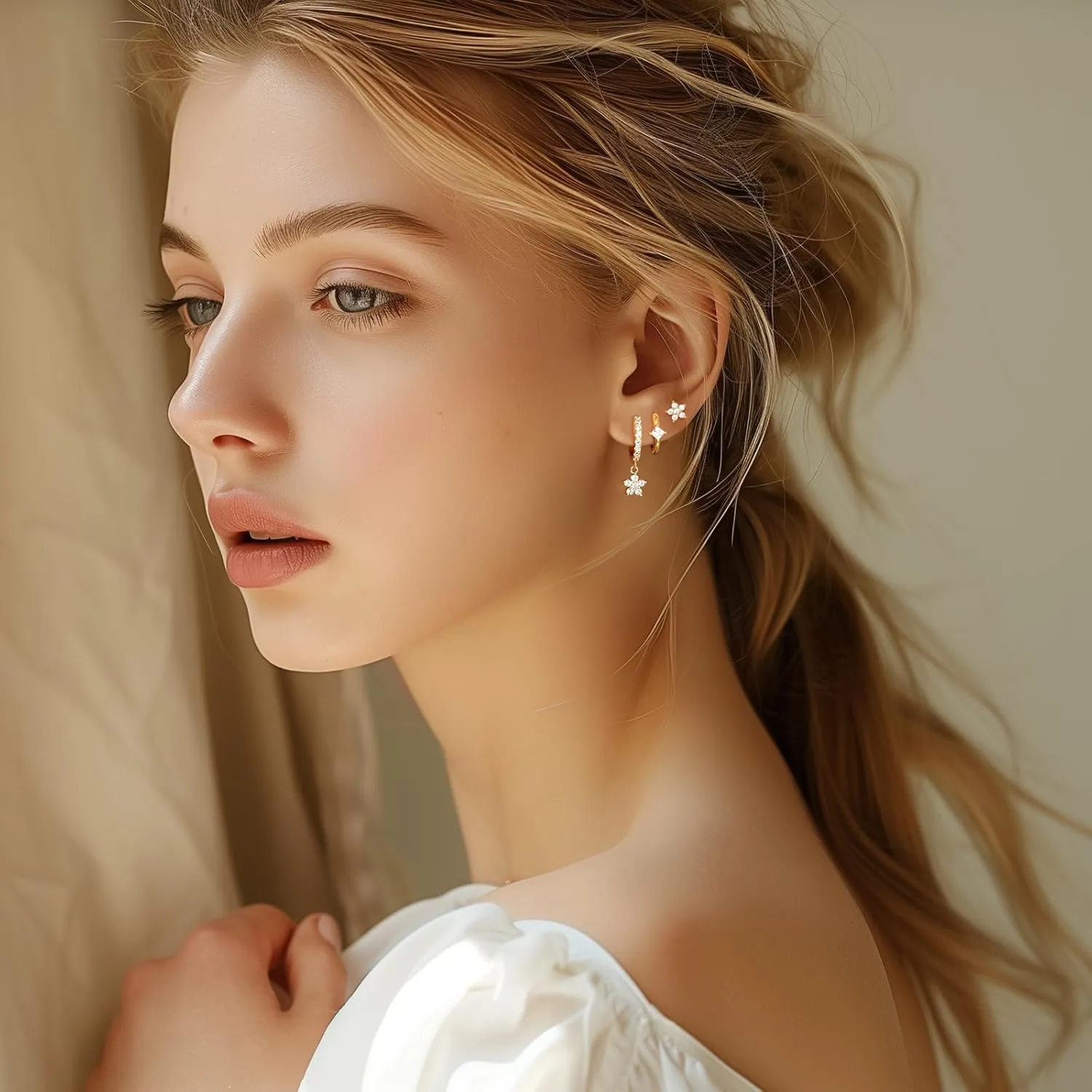 Angelady Gold Hoop Earrings Set for Women, Dainty 14K Gold Plated Flower Moon Cross Dangle Earrings, Hypoallergenic Huggie Hoop Earring Stacks, Stud Earrings for Women Trendy Jewelry Gift