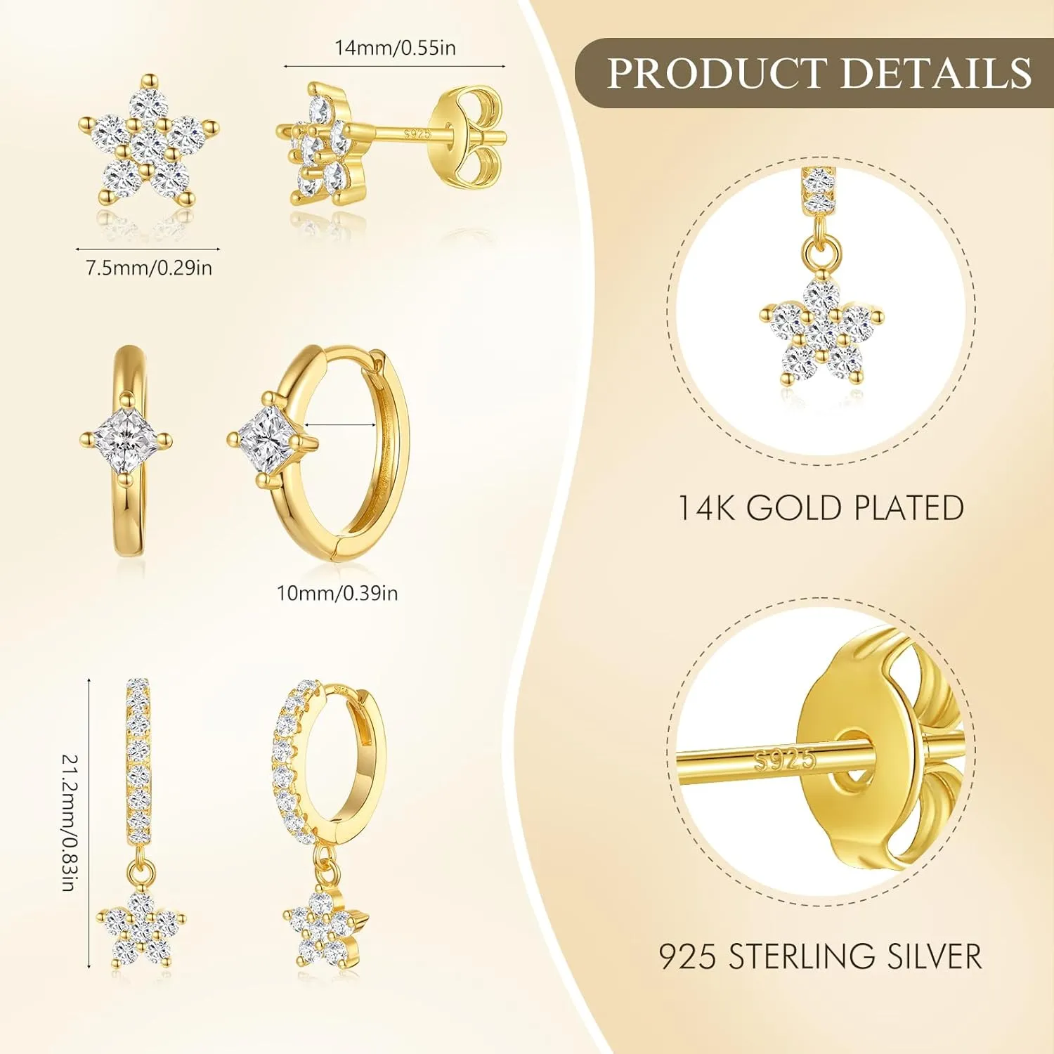 Angelady Gold Hoop Earrings Set for Women, Dainty 14K Gold Plated Flower Moon Cross Dangle Earrings, Hypoallergenic Huggie Hoop Earring Stacks, Stud Earrings for Women Trendy Jewelry Gift