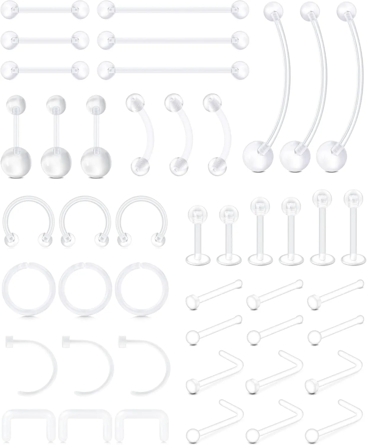 Anicina Clear Nose Rings Studs for Work Clear Piercing Retainer Horseshoe Plastic Septum Retainer Clear Flexible Belly Button Nose Septum Lip Eyebrow Tongue Nipple Rings Bioflex Industrial Barbell