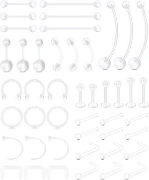 Anicina Clear Nose Rings Studs for Work Clear Piercing Retainer Horseshoe Plastic Septum Retainer Clear Flexible Belly Button Nose Septum Lip Eyebrow Tongue Nipple Rings Bioflex Industrial Barbell