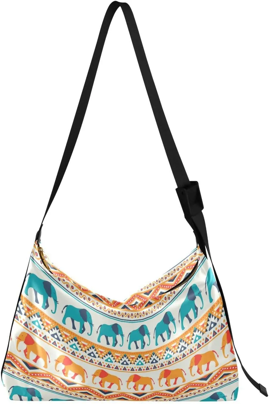 Animal Retro Pattern Hobo Crossbody Bags for Women Leather Large Shoulder Bag Cross Body Elephant Silhouettes Trendy Womens Tote Bags Handbag for Travel Shopping