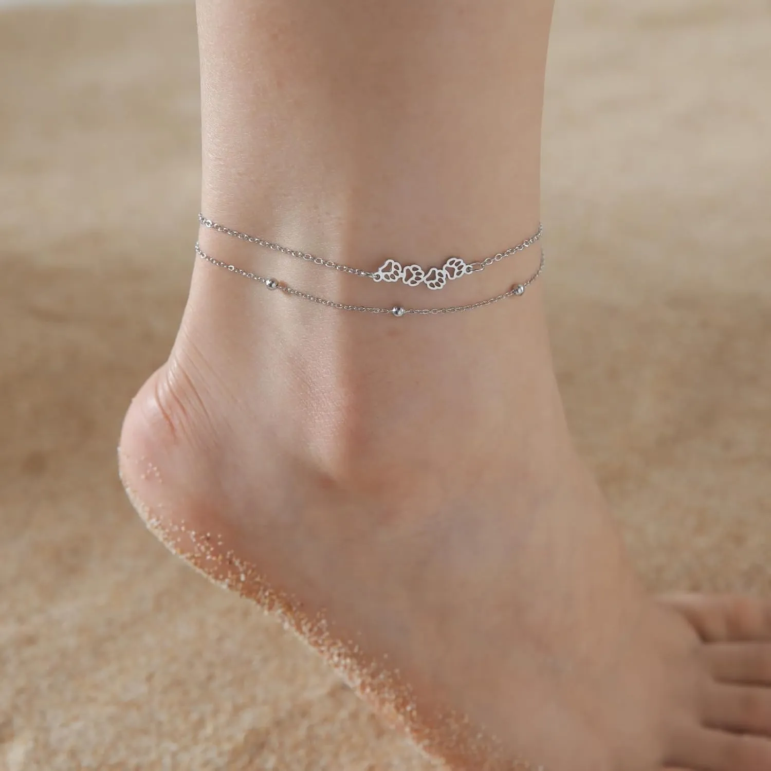 Anklet for Women Pawprint Ankle Bracelet Gift Gold Silver Dog Cat Charms Stainless Steel Personalized Gifts for Daughter