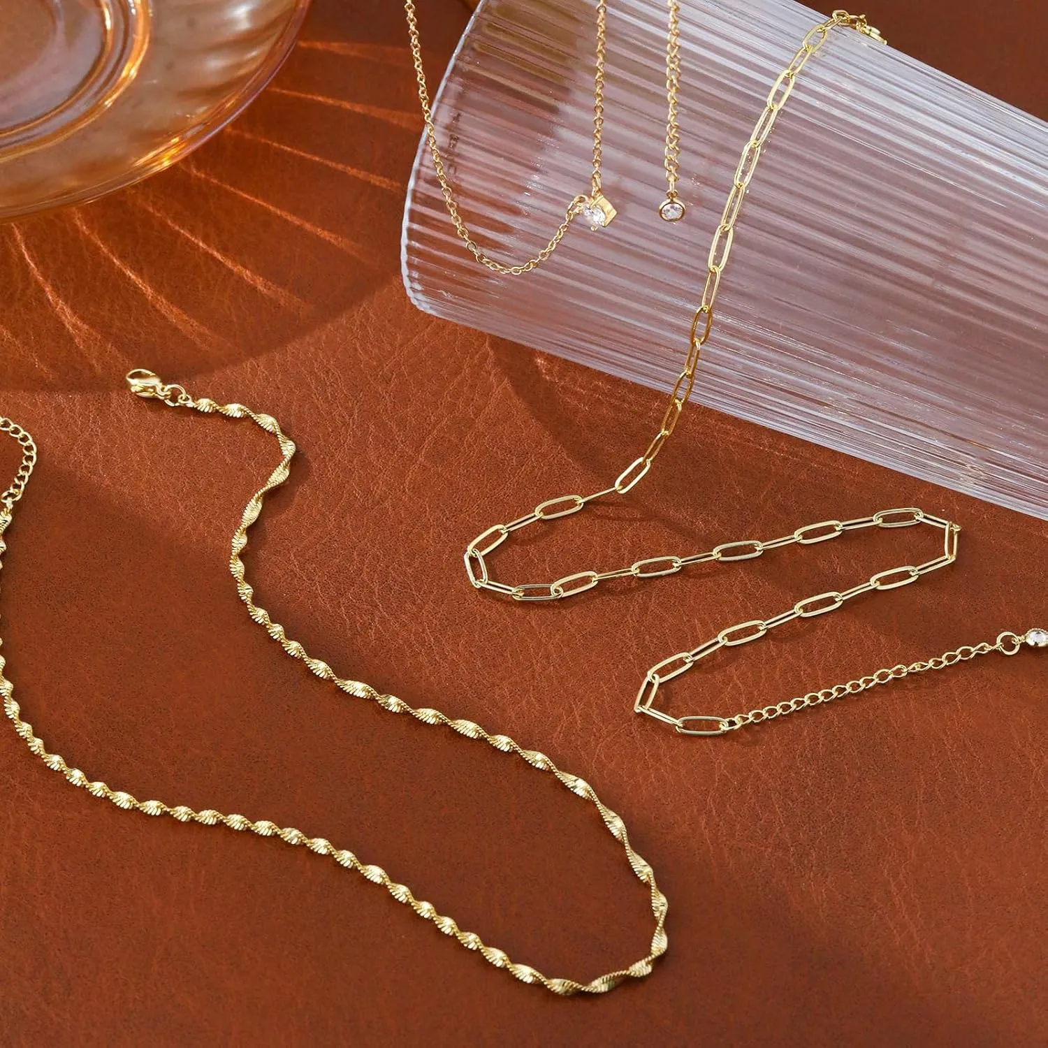 ASCOMY Layered Necklaces for Women Gold Necklace 14K Gold/Silver Plated Pendant Necklace Layered Cross Necklace Paperclip Rope Bead Box Satellite Dot Chain Necklaces Gold Choker Trendy Jewelry Gift