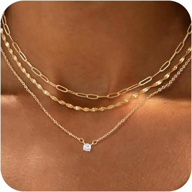 ASCOMY Layered Necklaces for Women Gold Necklace 14K Gold/Silver Plated Pendant Necklace Layered Cross Necklace Paperclip Rope Bead Box Satellite Dot Chain Necklaces Gold Choker Trendy Jewelry Gift