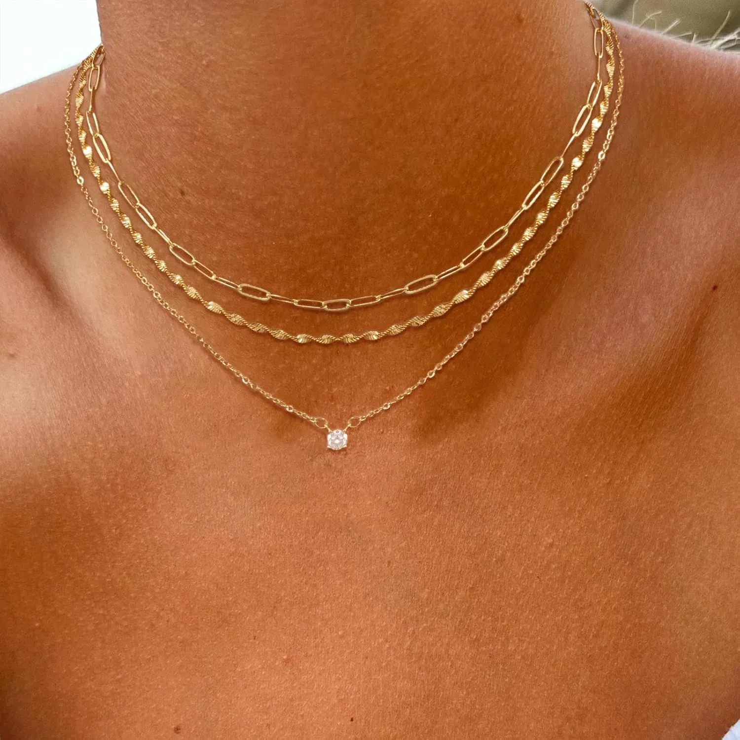 ASCOMY Layered Necklaces for Women Gold Necklace 14K Gold/Silver Plated Pendant Necklace Layered Cross Necklace Paperclip Rope Bead Box Satellite Dot Chain Necklaces Gold Choker Trendy Jewelry Gift