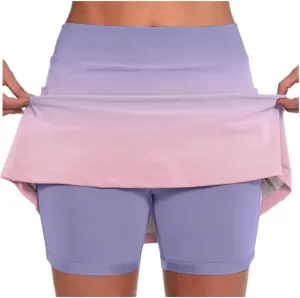 Athletic Tennis Skorts for Woman Gradient Color Running Mini Skirt High Waist Golf Yoga Skirt Skort Built in Shorts