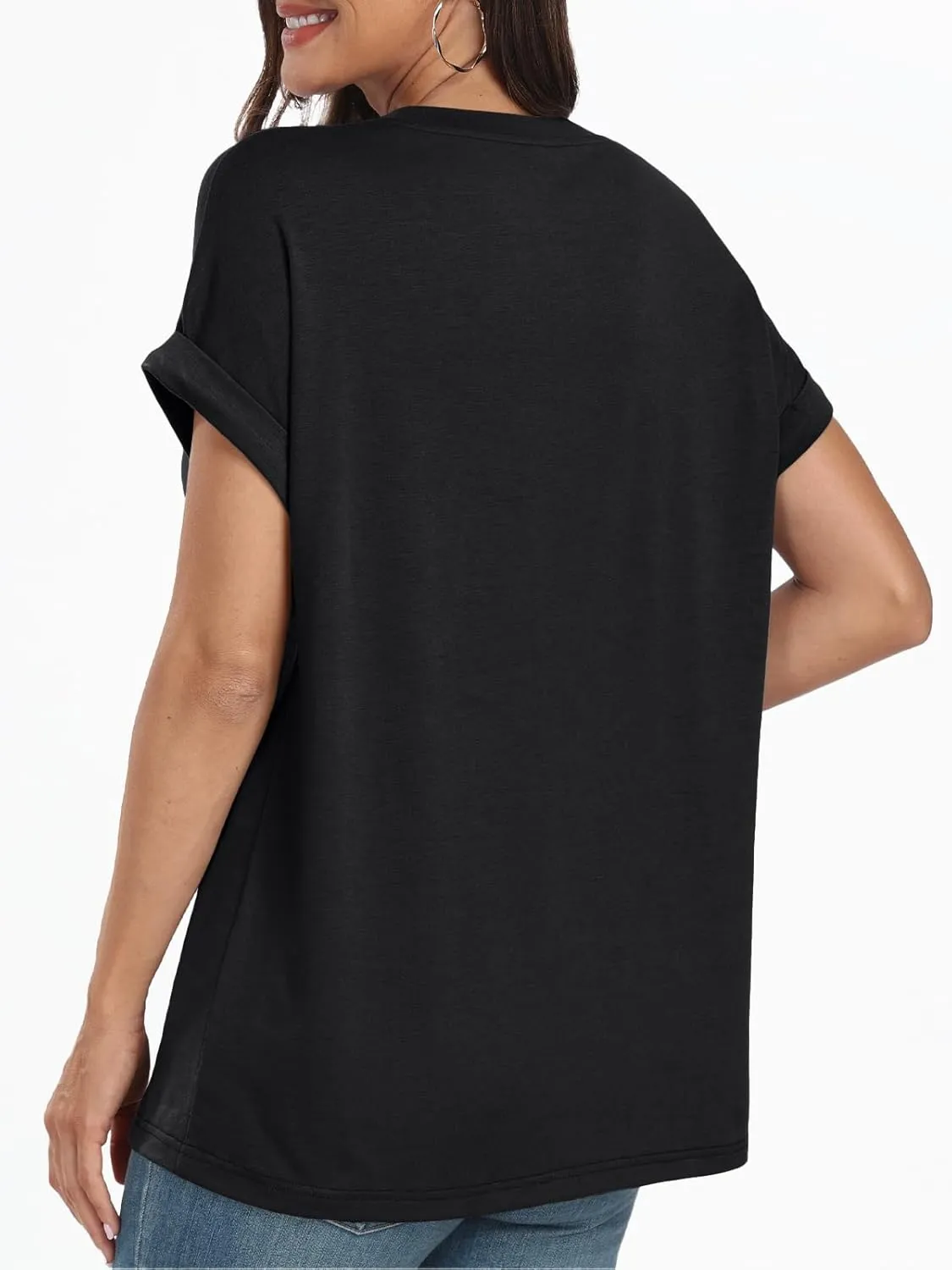 AUTOMET Womens Tops Short Sleeve V Neck Shirts with Chest Pockets Loose Casual Basic Tees Summer Clothes Outfits 2025