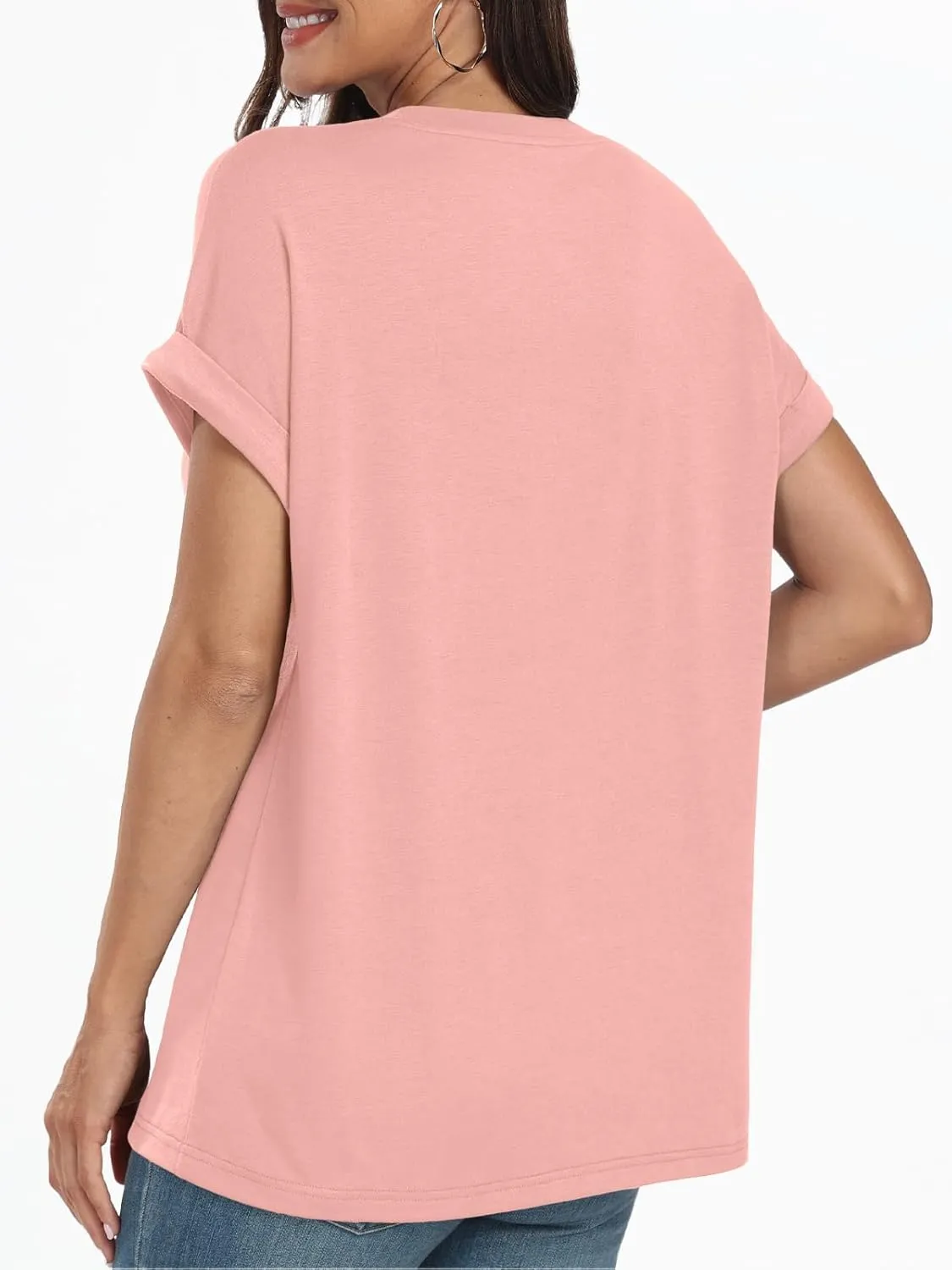 AUTOMET Womens Tops Short Sleeve V Neck Shirts with Chest Pockets Loose Casual Basic Tees Summer Clothes Outfits 2025