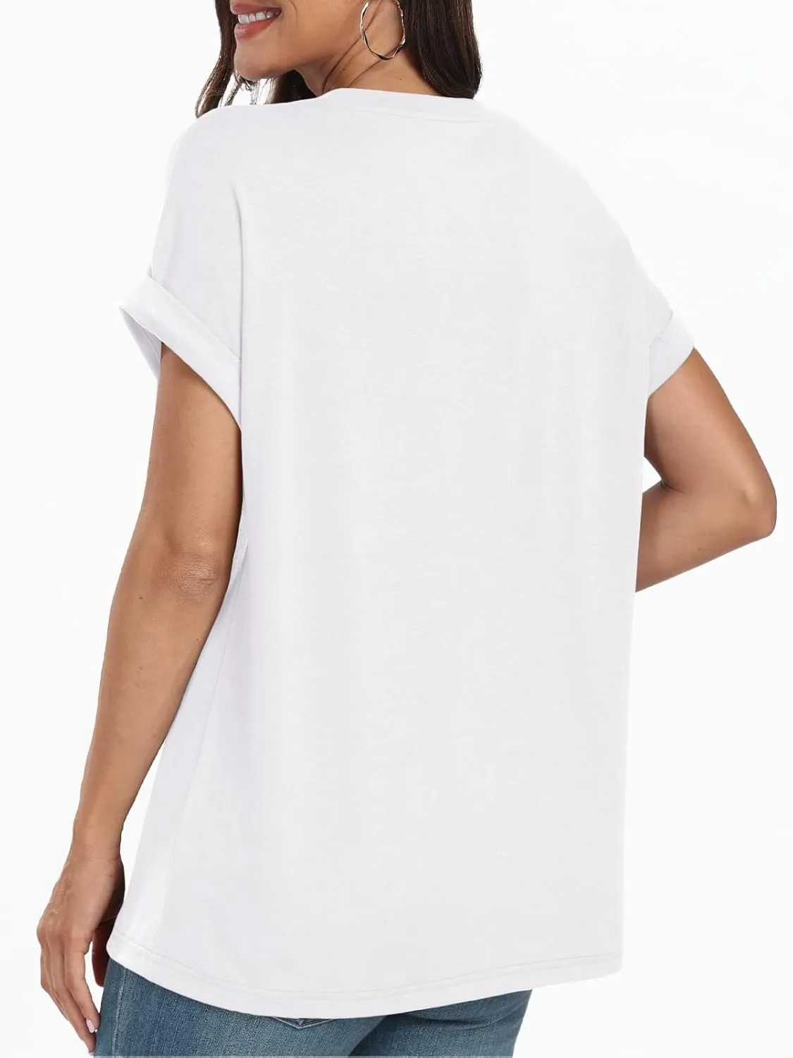 AUTOMET Womens Tops Short Sleeve V Neck Shirts with Chest Pockets Loose Casual Basic Tees Summer Clothes Outfits 2025