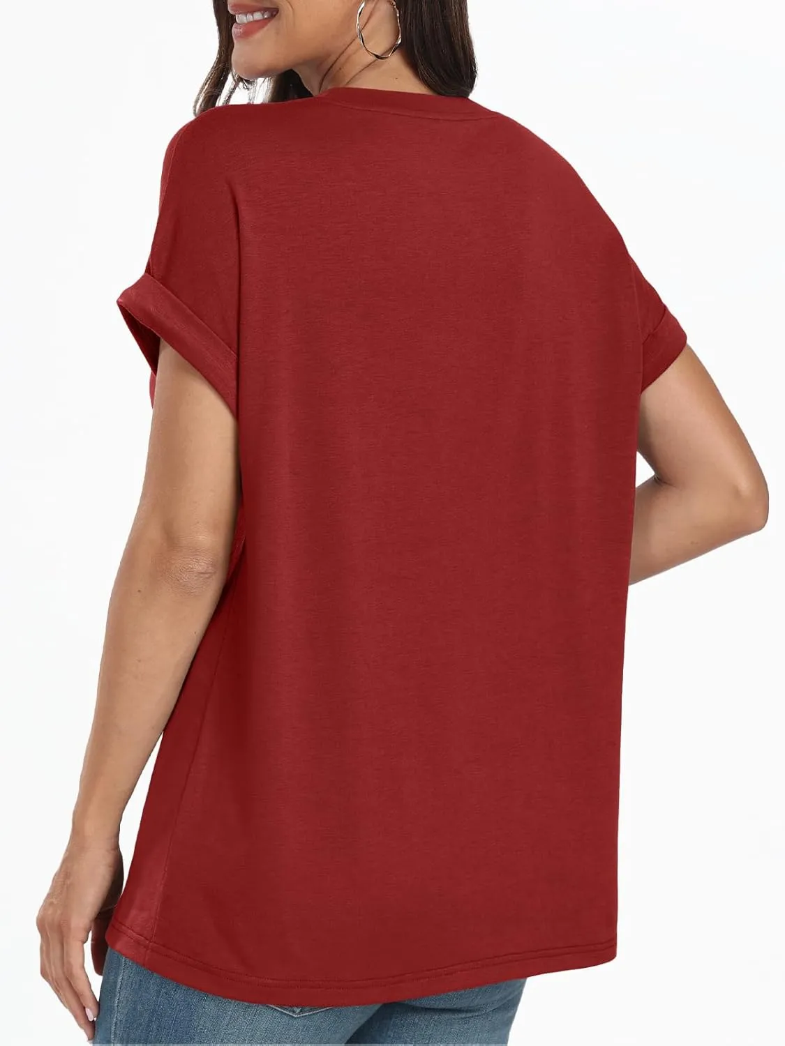 AUTOMET Womens Tops Short Sleeve V Neck Shirts with Chest Pockets Loose Casual Basic Tees Summer Clothes Outfits 2025