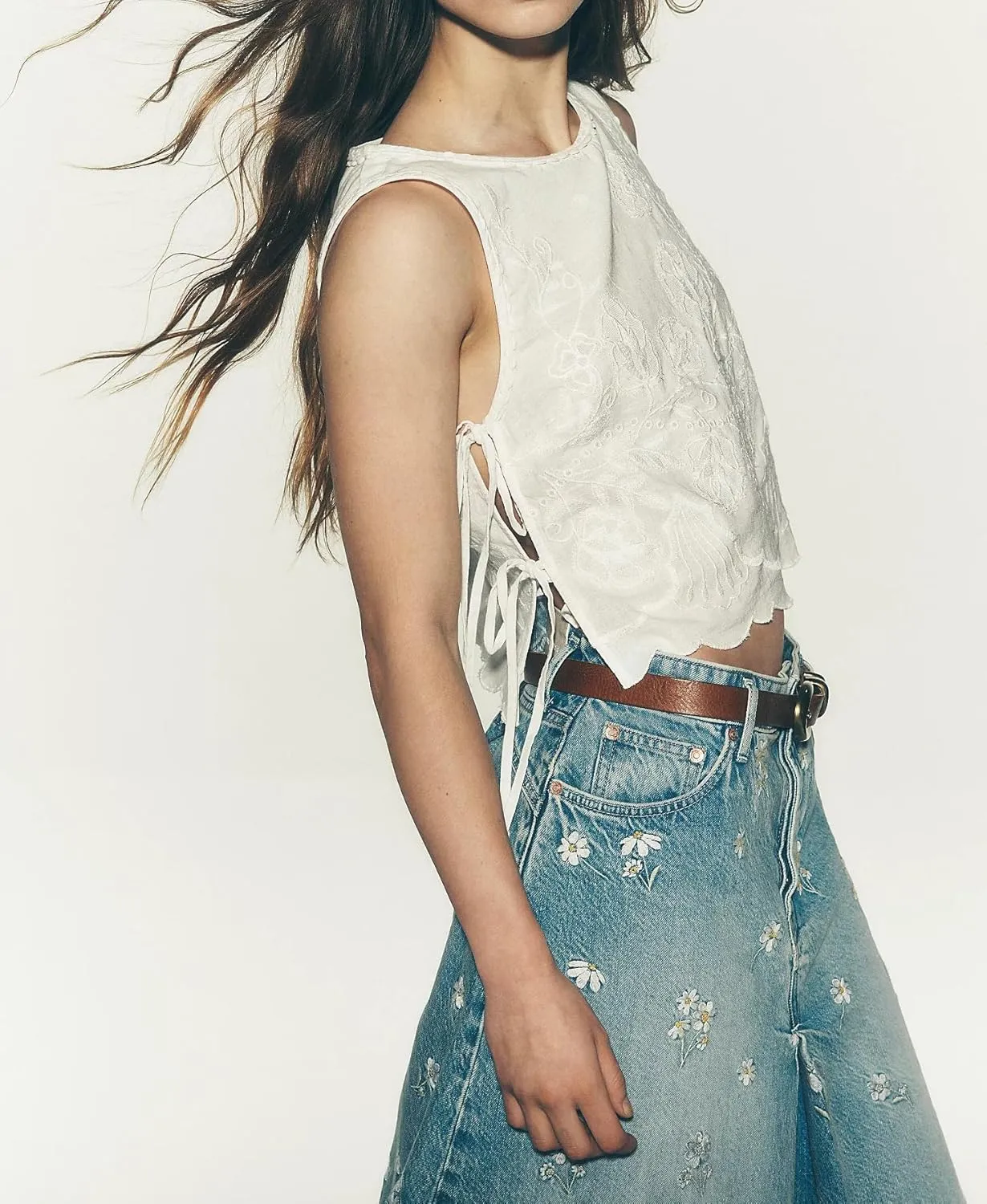 Babydoll Tie Front Tank Tops Women Sleeveless Crop Vest Floral Embroidered Sexy Y2k Bow Going Out Shirt