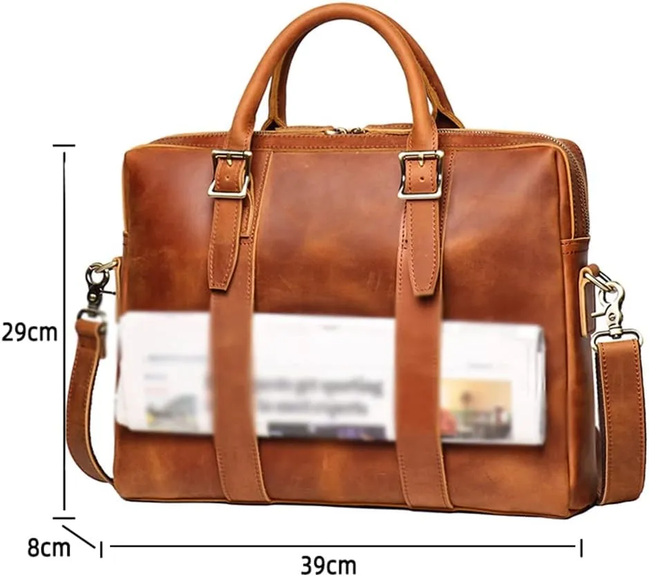 Bags Briefcase Men Shoulder Man Handbag Genuine Leather Brown Casual 15.6 Inch Laptop Bag