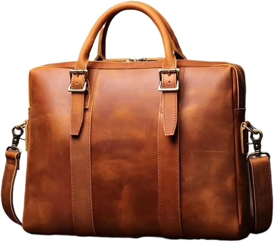 Bags Briefcase Men Shoulder Man Handbag Genuine Leather Brown Casual 15.6 Inch Laptop Bag