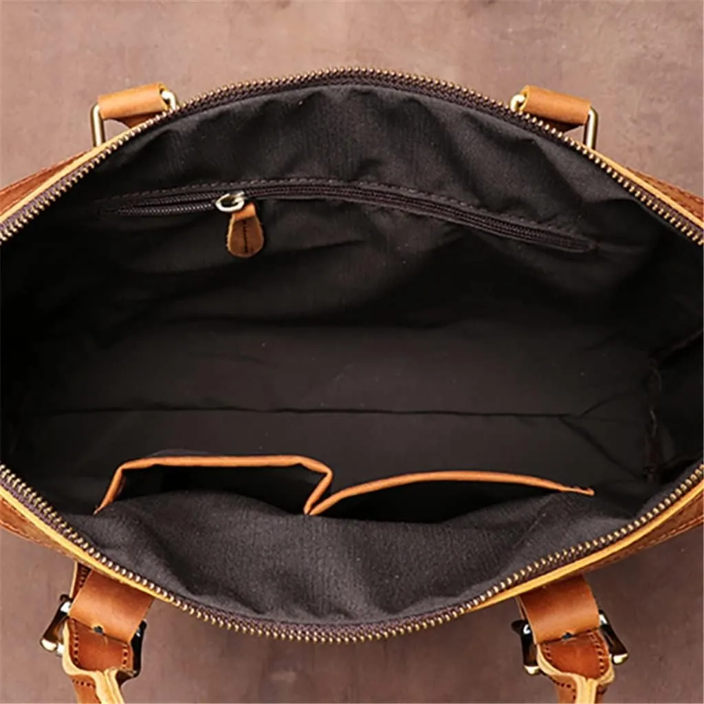 Bags Briefcase Men Shoulder Man Handbag Genuine Leather Brown Casual 15.6 Inch Laptop Bag