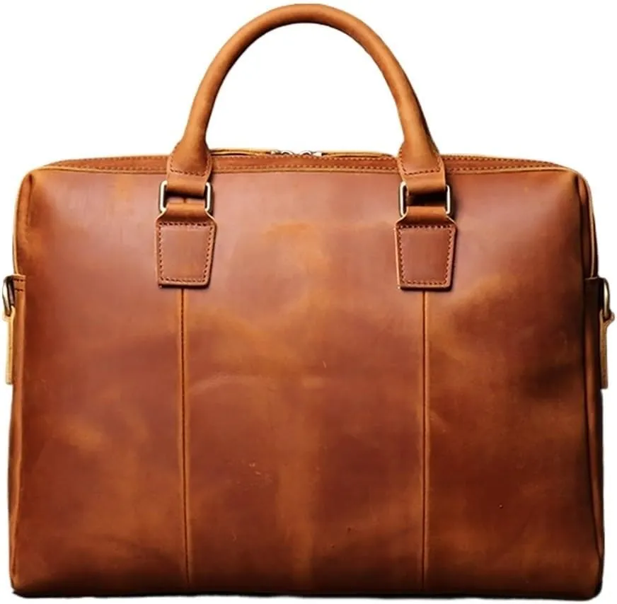 Bags Briefcase Men Shoulder Man Handbag Genuine Leather Brown Casual 15.6 Inch Laptop Bag