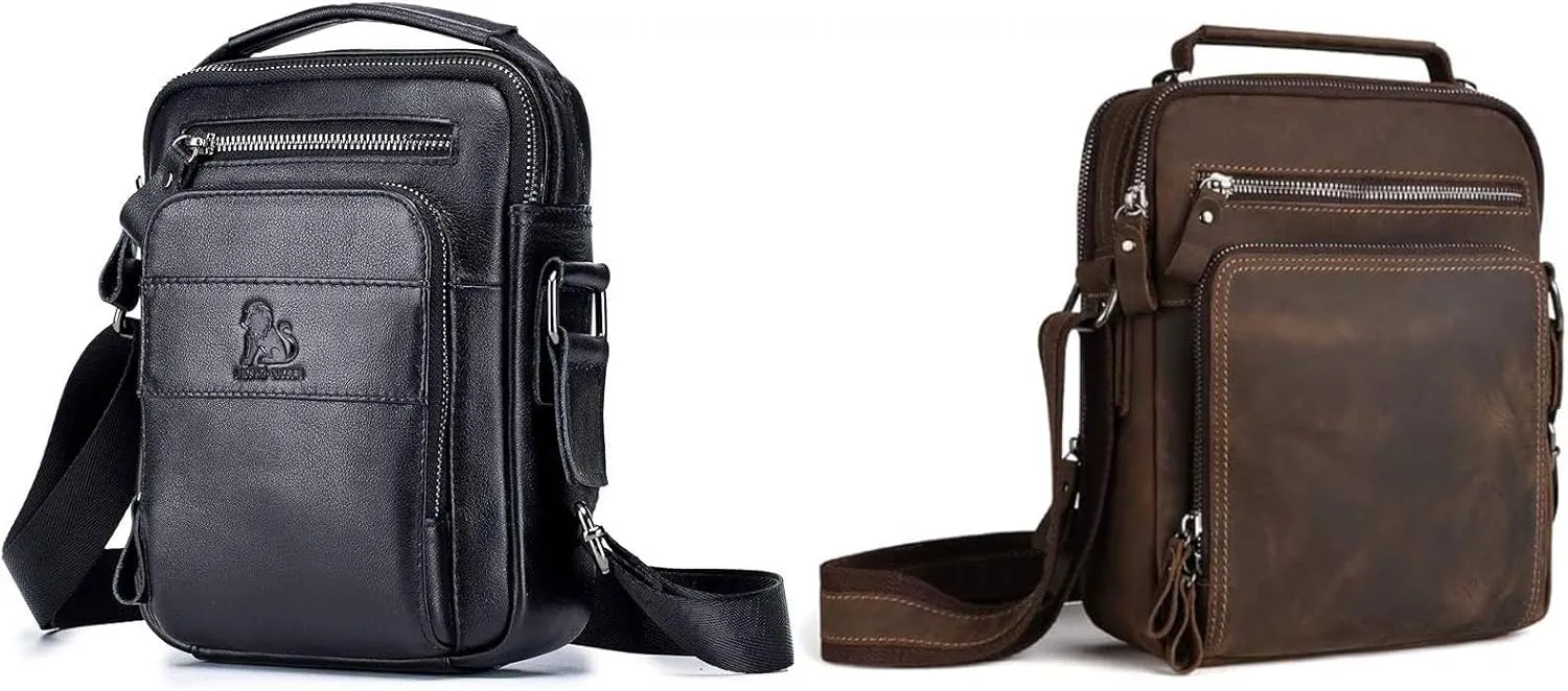 BAIGIO Men's Genuine Leather Shoulder Bag Messenger Briefcase Vintage Crossbody Bags