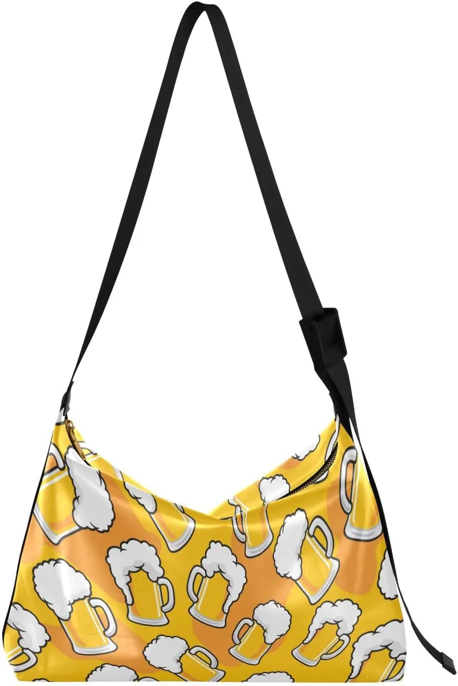 Beer Mugs with Foam Hobo Crossbody Bags for Women Leather Large Shoulder Bag Cross Body Yellow Trendy Womens Tote Bags Handbag for Travel Shopping