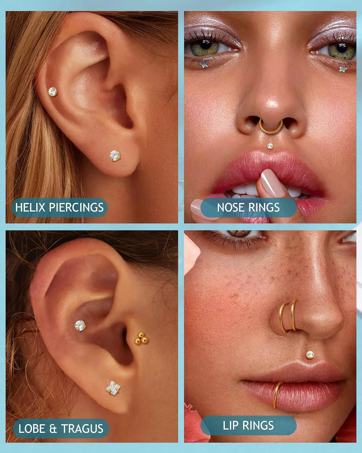 BESTEEL 14K Gold Filled Nose Rings Studs for Women Men - 316L Surgical Steel Threadless Push in Flat Back Earrings - Hypoallergenic Nose Rings Hoops Cartilage Helix Tragus Nostril Piercing Jewelry 18G 20G
