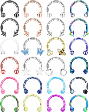 BESTEEL 24Pcs Septum Rings 16G Septum Jewelry, Hypoallergenic 316L Stainless Steel Septum Rings for Women Men, Stainless Steel, cubic zirconia