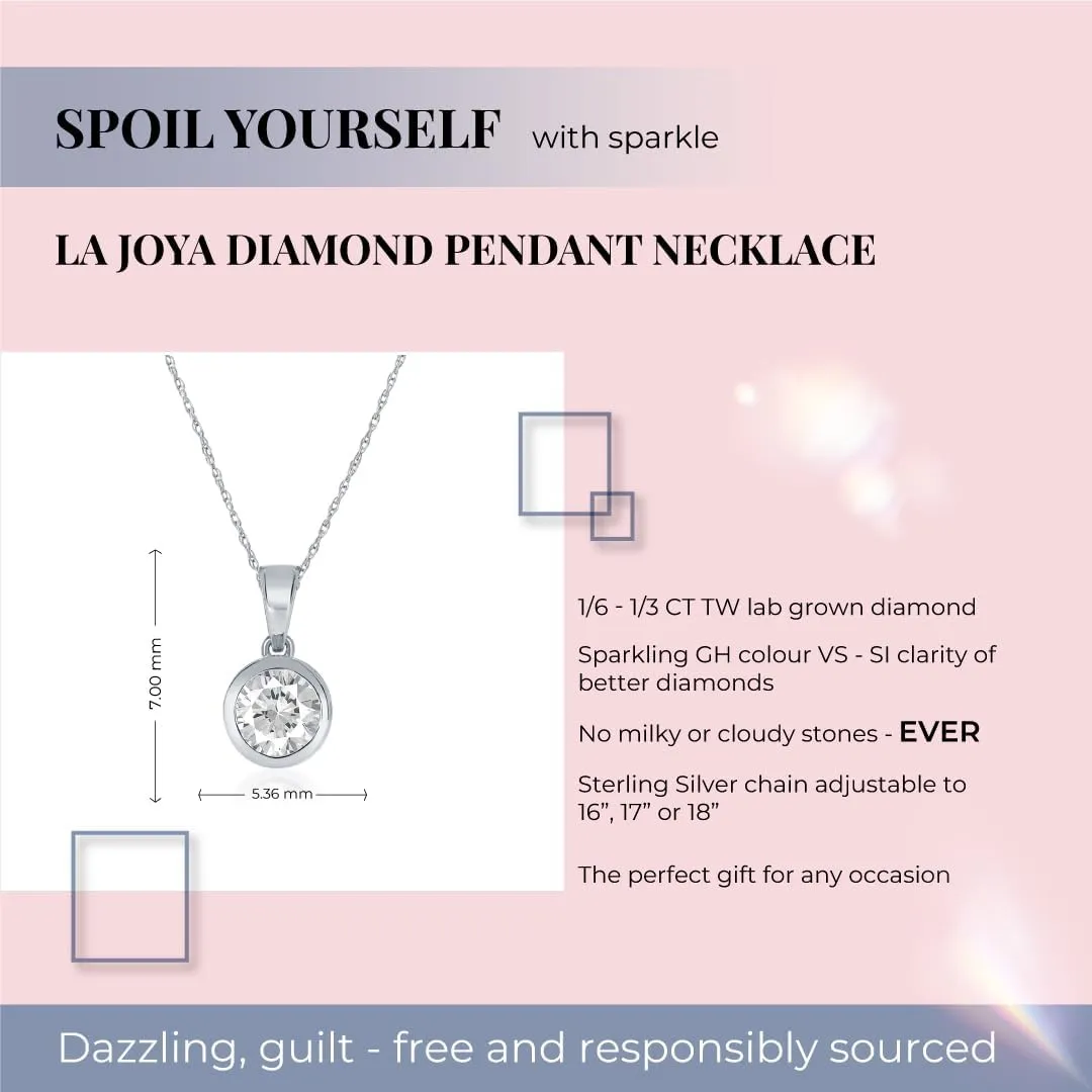 Bezel Set Diamond Necklace Pendant| 1/6-1/2 CTTW Lab Grown Diamond Necklace for Women| 925 Sterling Silver Diamond Jewelry