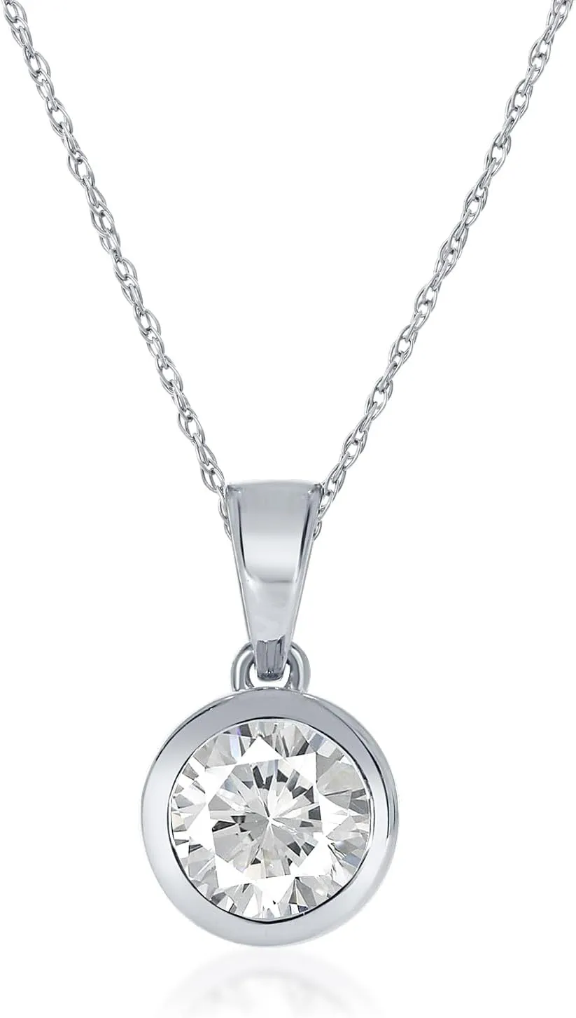 Bezel Set Diamond Necklace Pendant| 1/6-1/2 CTTW Lab Grown Diamond Necklace for Women| 925 Sterling Silver Diamond Jewelry