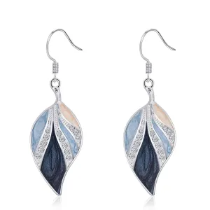 Big Blue Leaf Silver Dangle Earrings for Women Boho Earrings Drop with Light Blue and Beige Bohemian Tropical Style Plant Dangling for Gift