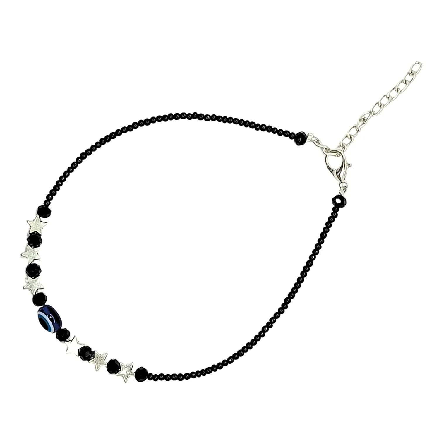 Black Bead Crystal Evil Eye Anklet Bracelet for Women Handmade Simple Waterproof Ankle Foot Bracelets for Women Minimalist Jewelry Adjustable (Design 7)