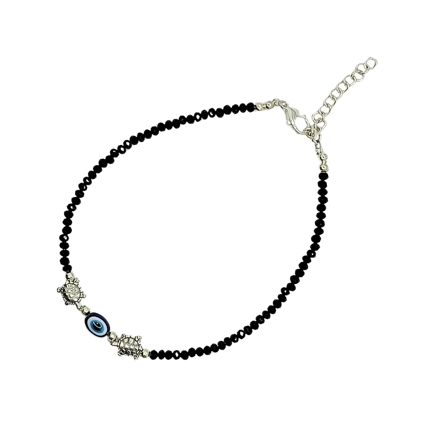 Black Bead Handmade Crystal Evil Eye Anklet Bracelet for Women Handmade Simple Waterproof Ankle Foot Bracelets for Women Handmade Minimalist Jewelry Adjustable (Design 10)