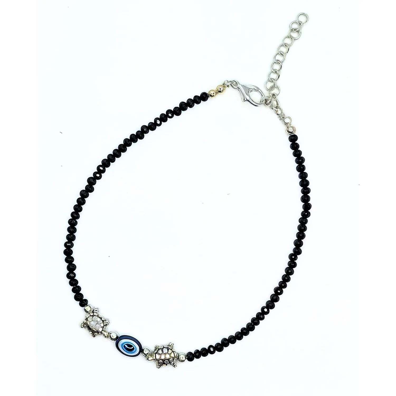 Black Bead Handmade Crystal Evil Eye Anklet Bracelet for Women Handmade Simple Waterproof Ankle Foot Bracelets for Women Handmade Minimalist Jewelry Adjustable (Design 10)