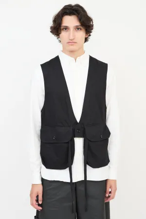 Black Cotton Fowl Two Pocket Vest