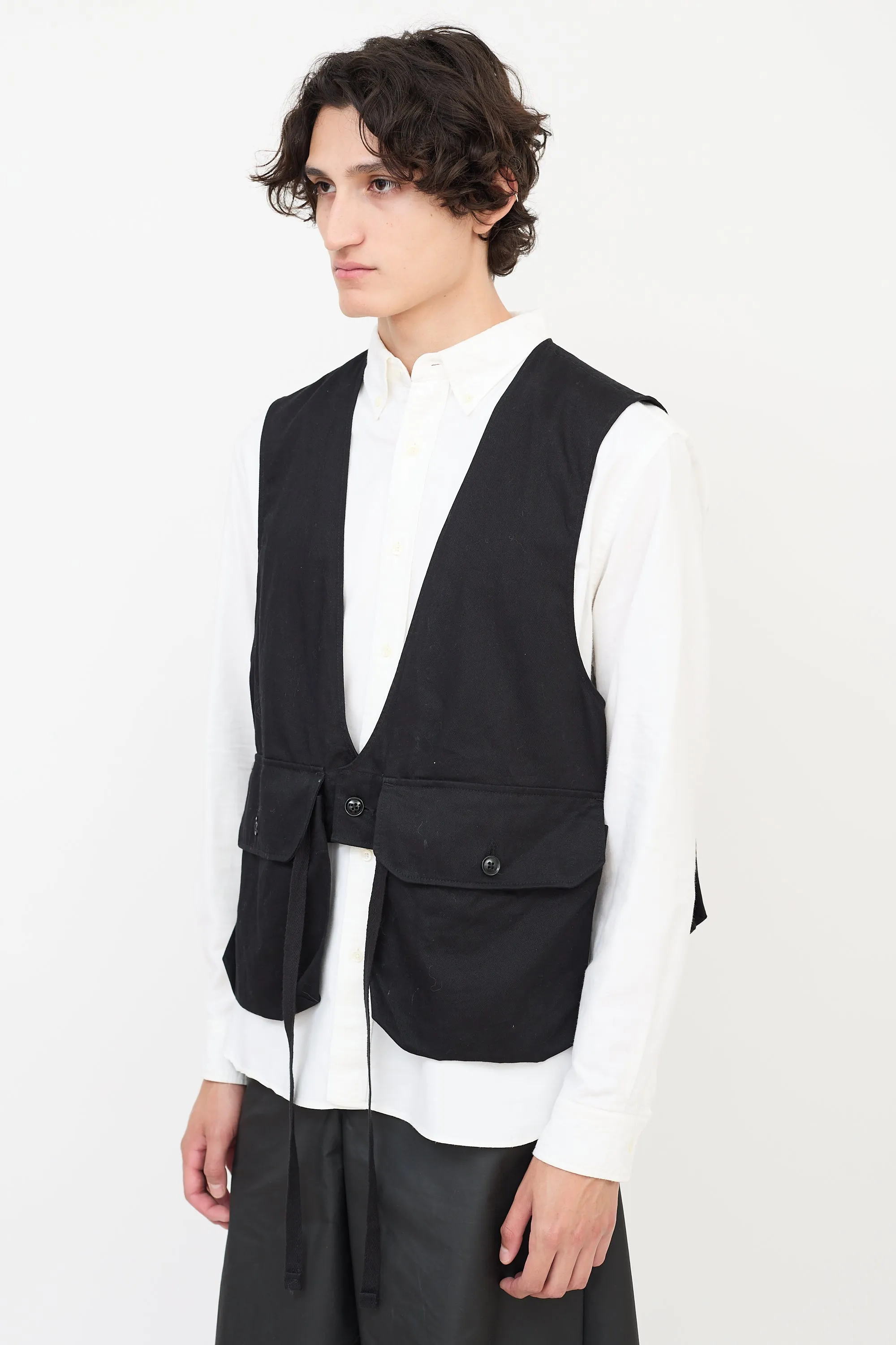 Black Cotton Fowl Two Pocket Vest