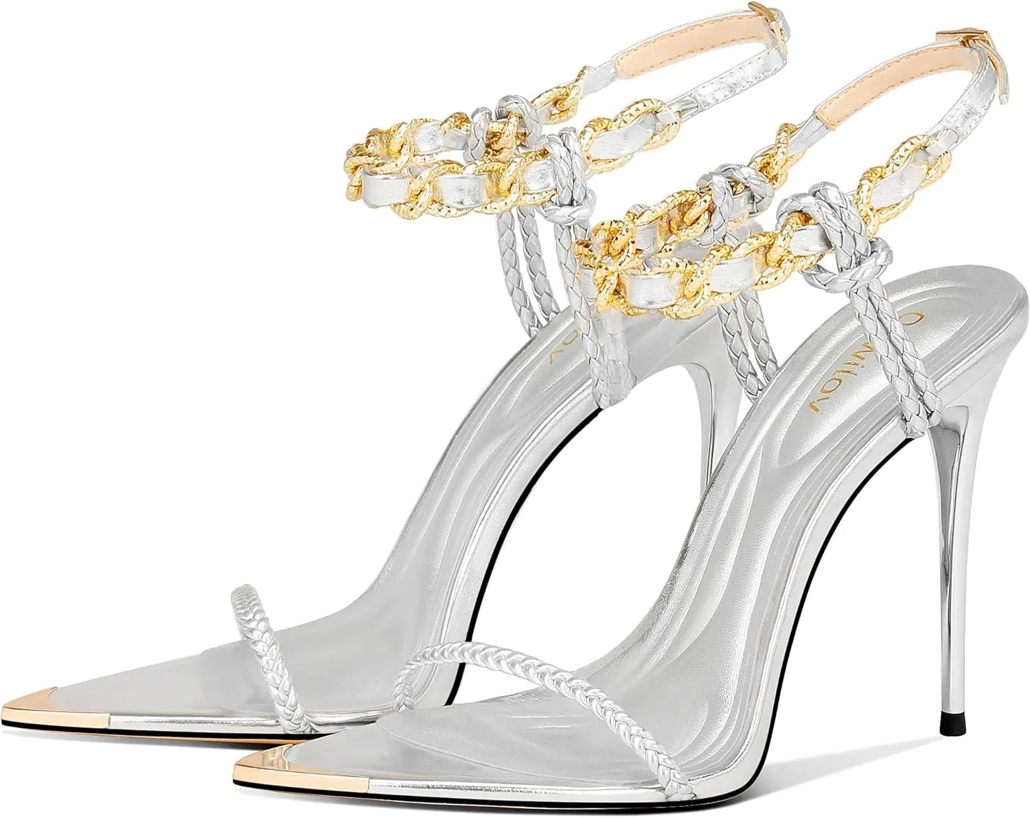 Black Pumps for Women Gold Chain Ankle Strap Open Toe Pointed Toe Stiletto High Heels for Formal Events Weddings Parties and Evening Wear