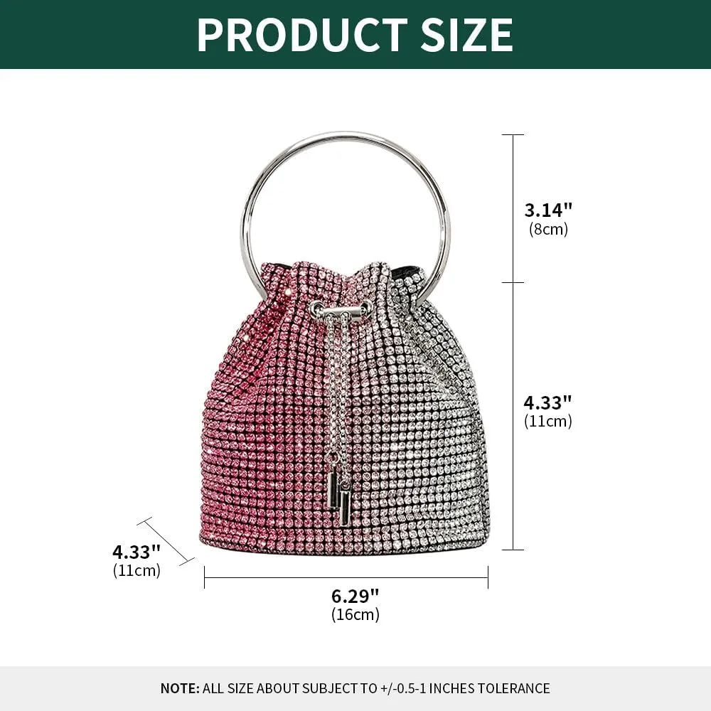 Bling Evening Handbag Rhinestone Drawstring Shoulder Bucket Purse Diamond Clutch Purse Party Wedding Shopping