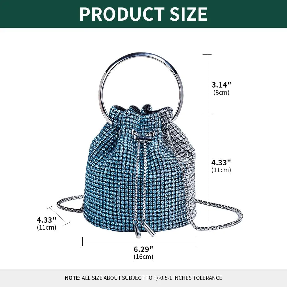 Bling Evening Handbag Rhinestone Drawstring Shoulder Bucket Purse Diamond Clutch Purse Party Wedding Shopping