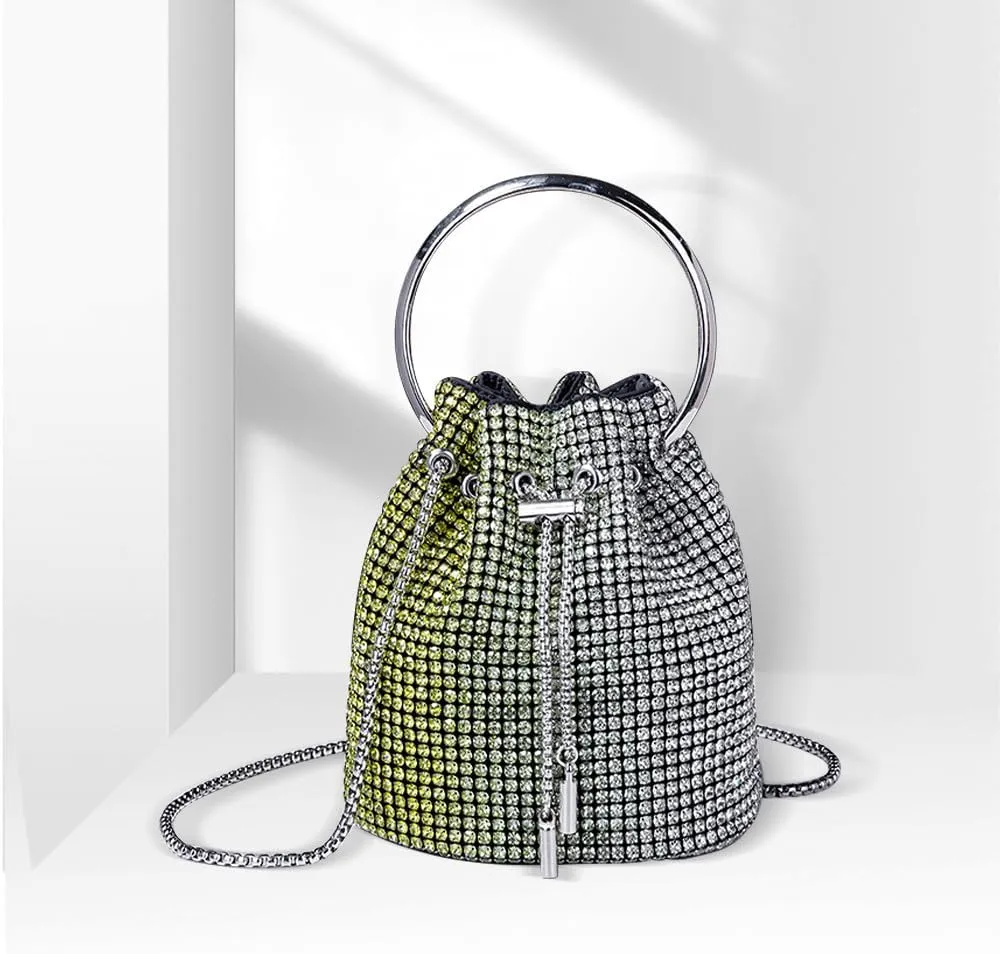 Bling Evening Handbag Rhinestone Drawstring Shoulder Bucket Purse Diamond Clutch Purse Party Wedding Shopping