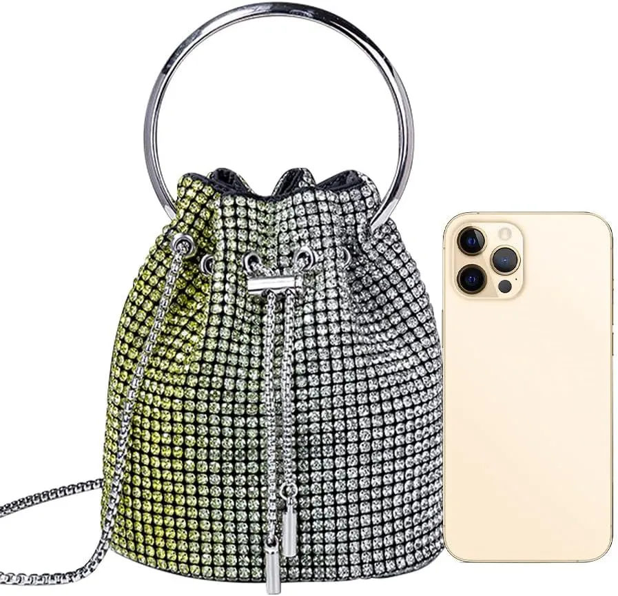 Bling Evening Handbag Rhinestone Drawstring Shoulder Bucket Purse Diamond Clutch Purse Party Wedding Shopping