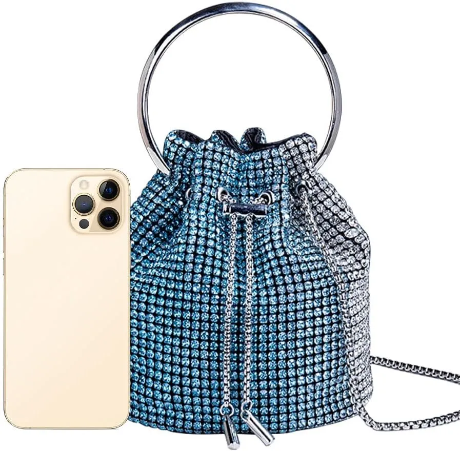 Bling Evening Handbag Rhinestone Drawstring Shoulder Bucket Purse Diamond Clutch Purse Party Wedding Shopping