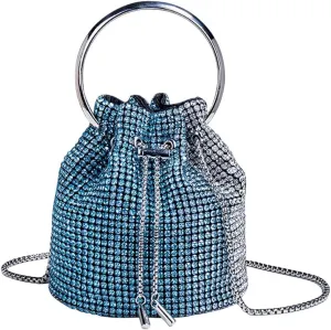 Bling Evening Handbag Rhinestone Drawstring Shoulder Bucket Purse Diamond Clutch Purse Party Wedding Shopping