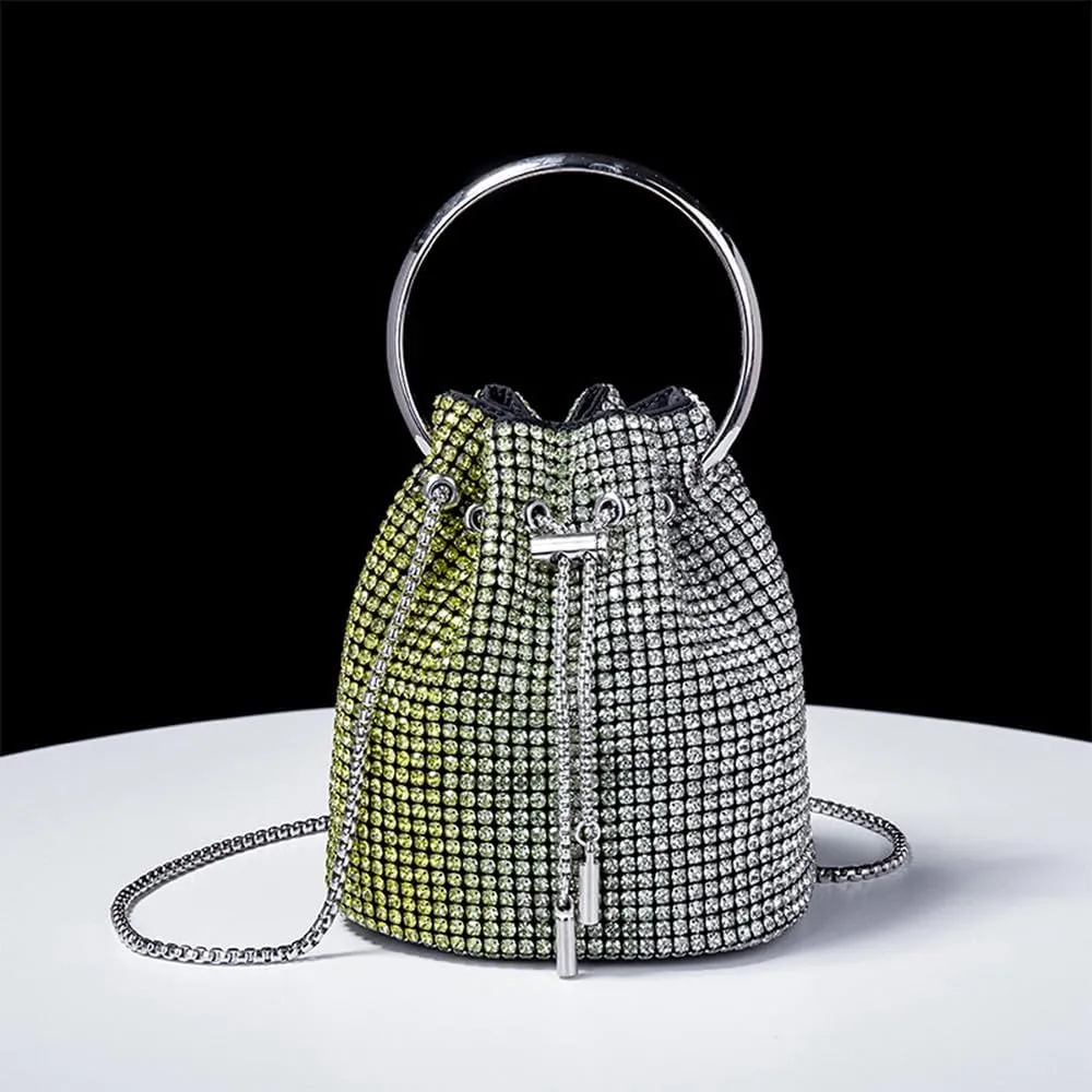 Bling Evening Handbag Rhinestone Drawstring Shoulder Bucket Purse Diamond Clutch Purse Party Wedding Shopping