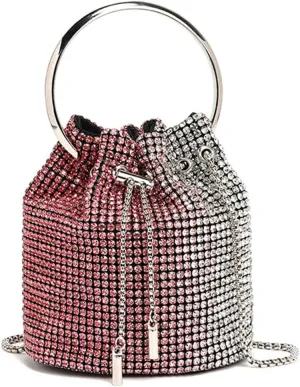 Bling Evening Handbag Rhinestone Drawstring Shoulder Bucket Purse Diamond Clutch Purse Party Wedding Shopping