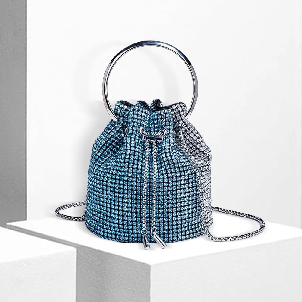 Bling Evening Handbag Rhinestone Drawstring Shoulder Bucket Purse Diamond Clutch Purse Party Wedding Shopping