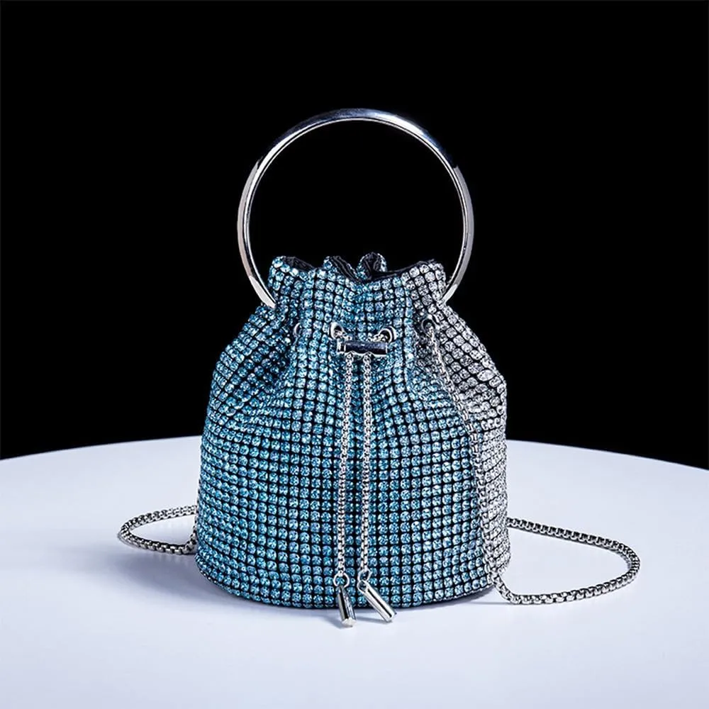 Bling Evening Handbag Rhinestone Drawstring Shoulder Bucket Purse Diamond Clutch Purse Party Wedding Shopping